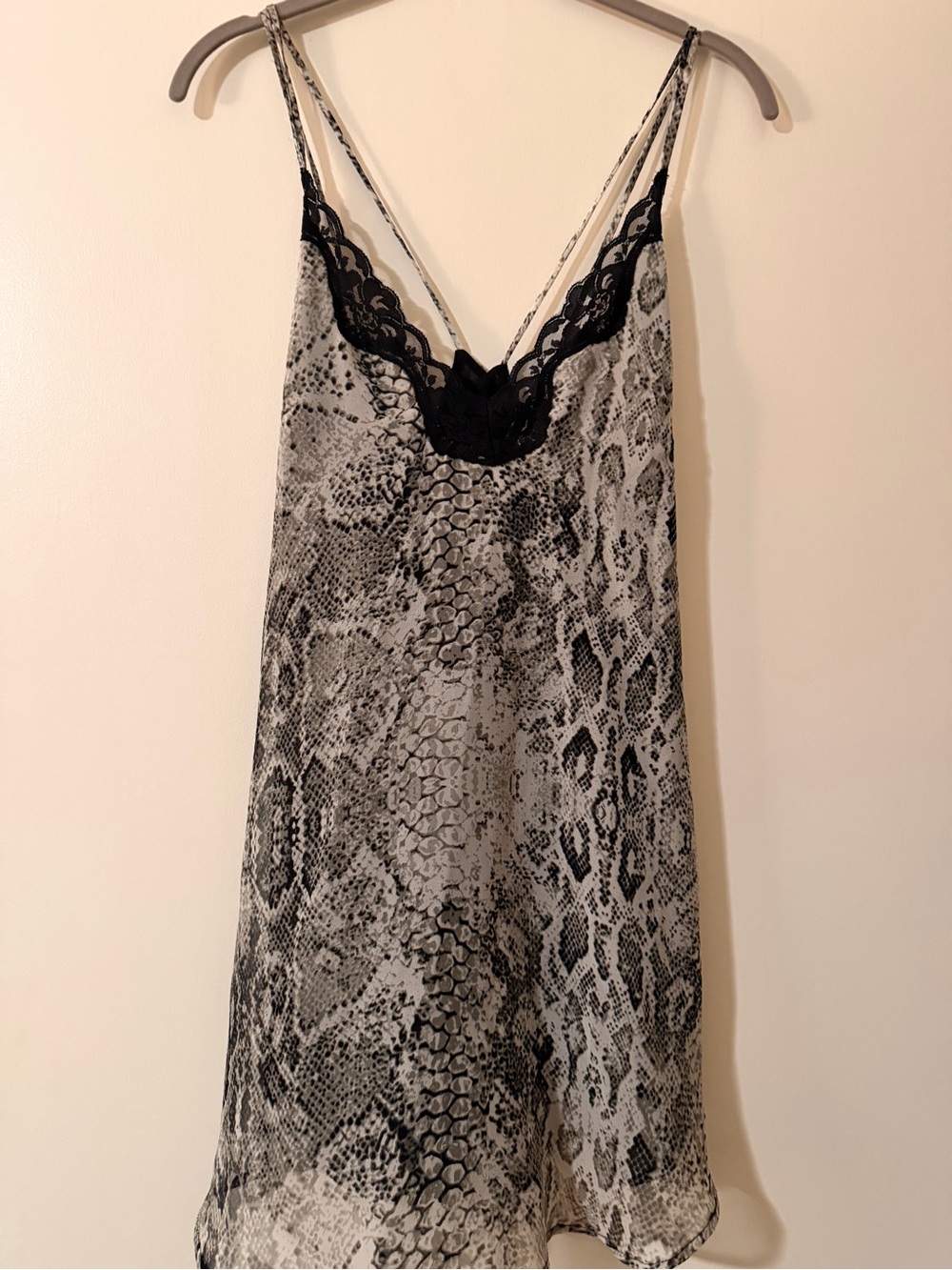 Astr Black and White Snake-Print Lace-Trim Slip